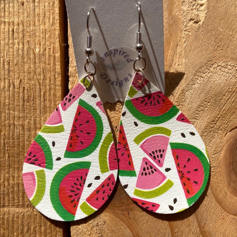 3 for $25 Handmade Watermelon Leather Earrings - Picture 1 of 1